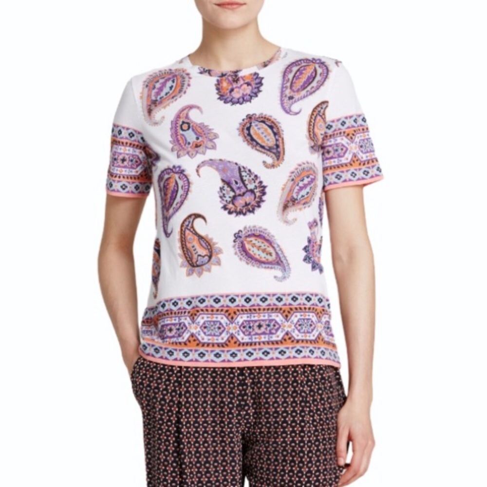 Tory Burch White Paisley Print Soft Short Sleeve Tee